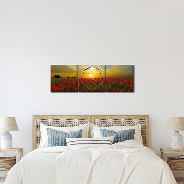 Obraz pole vlčích máků (s hodinami) (90x30 cm)