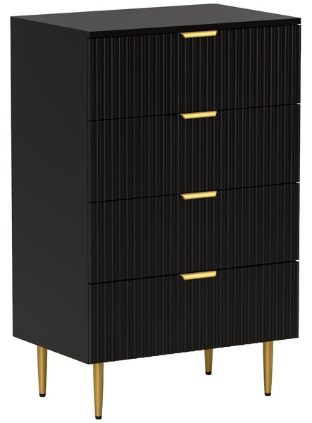 HOMCOM komoda se 4 zásuvkami — moderní černá s rýhovanými čely a zlatými úchyty, 60 x 40 x 96 cm | Aosom