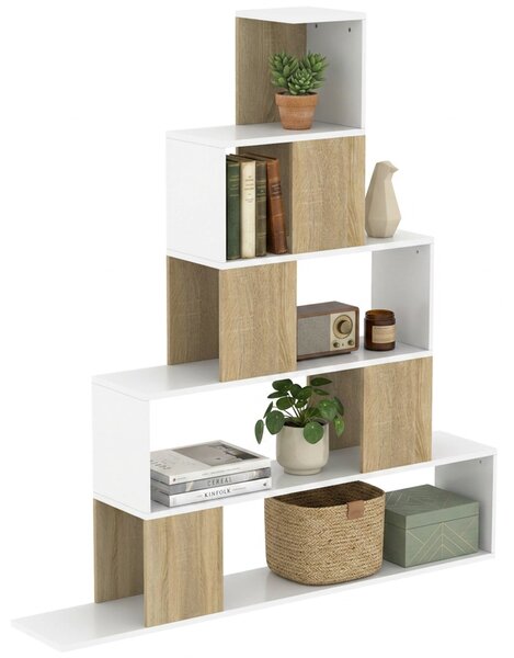 HOMCOM 5patrový geometrický žebříkový regál, úložný knihovník do kanceláře, obýváku, ložnice — 120 × 22 × 131,5 cm | Aosom