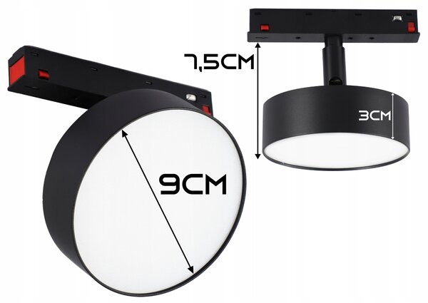 Lištový LED reflektor 12 W, 3000 K, 1080 lm, teplá bílá, IP20, CRI 90, Ø 9 cm