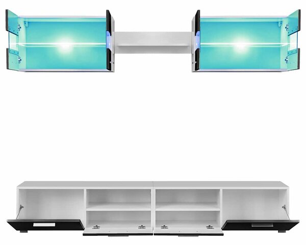 5dílná obývací stěna s LED osvětlením černá s vysokým leskem 246028