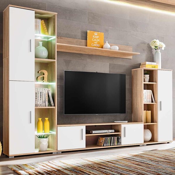 Obývací stěna s LED osvětlením dub sonoma a bílá 246030