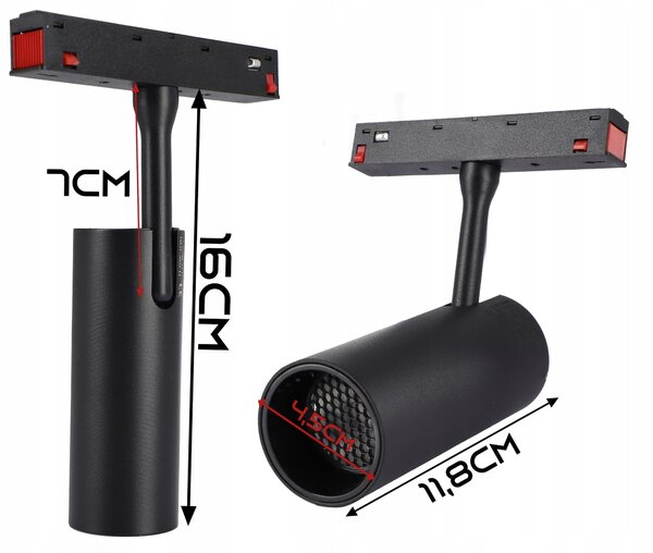 Lištový LED reflektor 12 W, 3000 K, 1080 lm, teplá bílá, IP20, CRI 90, Ø 4,5 cm