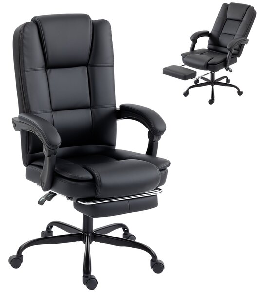 HOMCOM ergonomická kancelářská židle, polohovatelná PU židle s vysouvatelnou opěrkou nohou, výškově nastavitelná, vysoké opěradlo, tlusté polstrování