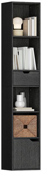 HOMCOM 6-Tier Space-Saving Vertical Bookcase with Cabinet, Adjustable Shelf & Drawer, for Living Room Bedroom Office, 11.8" x 9.4" x 62.2" (30 x 24 x