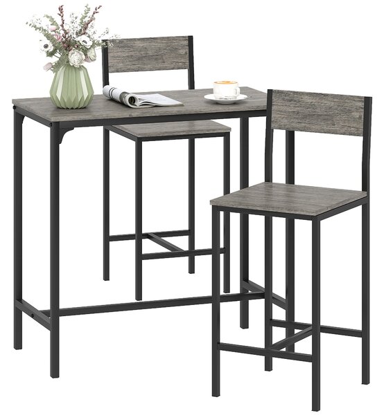 HOMCOM průmyslový barový set – stůl + 2 stoličky, kovový rám, ergonomická opěradla a opěrky nohou, grafitová | Aosom