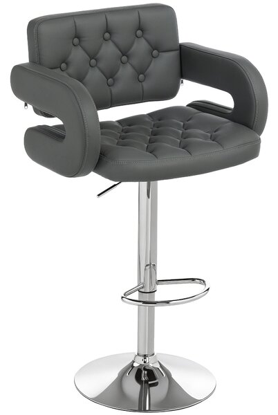 HOMCOM Adjustable 360° Swivel Bar Stool – Padded PU Seat & Back, Armrests, Footrest, Steel Frame (Gray) | Aosom