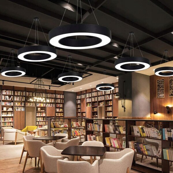 Černé kulaté kancelářské závěsné LED svítidlo 30 W, 40 cm