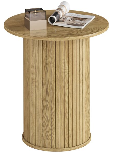 HOMCOM Round Side Table Ø 19 in (48 cm) with Fluted Legs — Oak Finish, Compact Accent Table for Living Room or Bedroom | Aosom