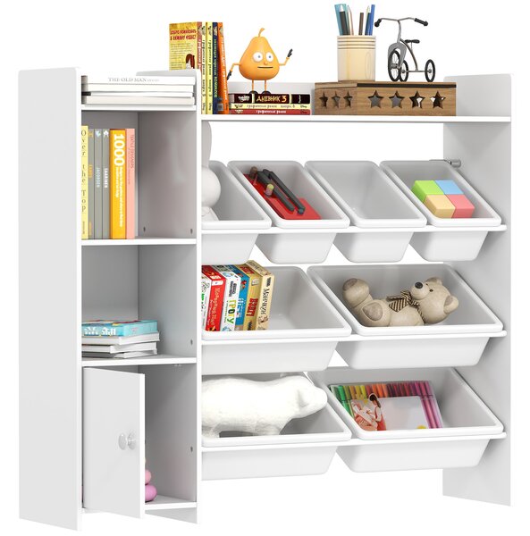 AIYAPLAY Kids Storage Unit for Ages 3–8 – Toy Organizer with 8 Removable Bins, Shelves & Cupboard, White | Aosom