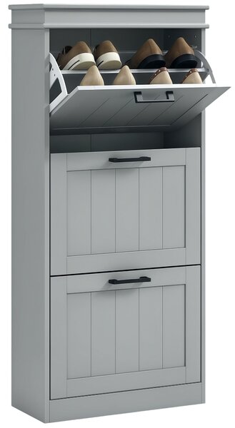 HOMCOM Shoe Cabinet for 15 Pairs — Narrow Modern Shoe Storage with 3 Flip Doors & Adjustable Shelves for Hallway/Entry, 54 x 24 x 117.5 cm (21.3 x 9.4
