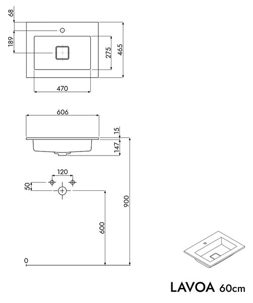 Koupelnová skříňka LAVOA 60 cm s umyvadlem z minerálního odlitku BRUXELLES