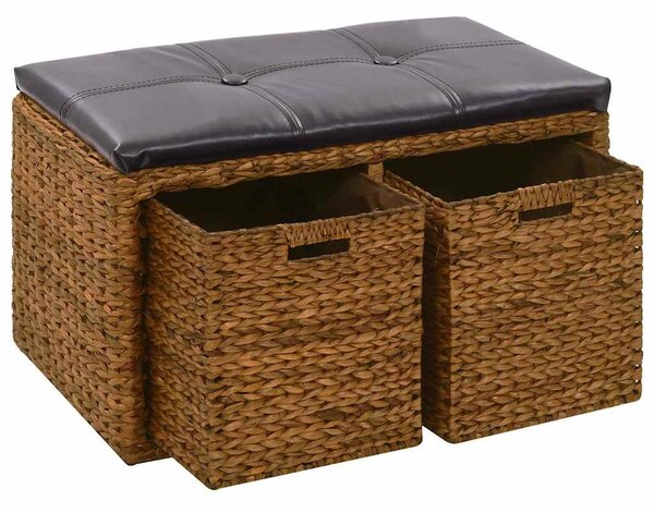 Lavice se 2 košíky z mořské trávy 71 x 40 x 42 cm hnědá 246118