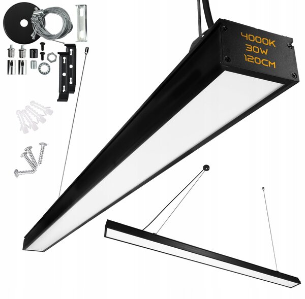 Černé kancelářské závěsné LED svítidlo 30 W, 120 cm, 2400 lm, neutrální bílá 4000 K, IP20, stmívatelné