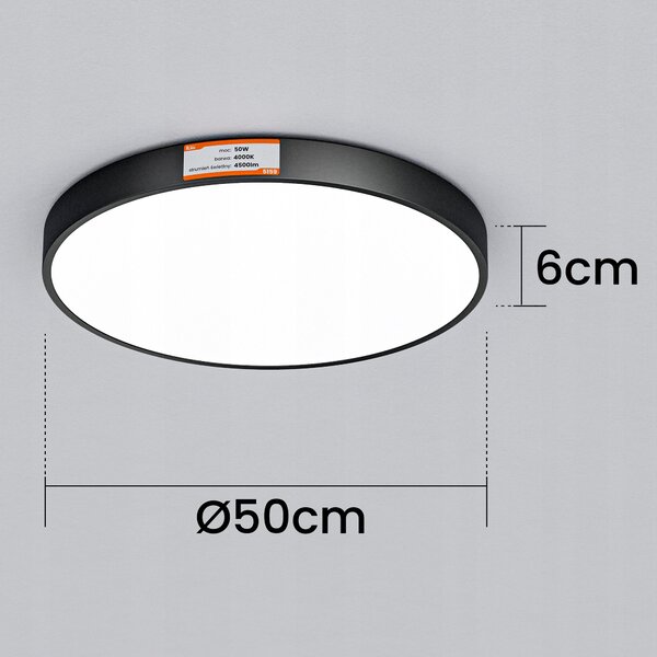 Černé kulaté stropní LED svítidlo 50 W, 50 cm, 4500 lm, neutrální bílá