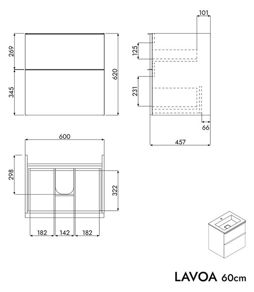 Koupelnová skříňka LAVOA 60 cm s umyvadlem z minerálního odlitku BRUXELLES