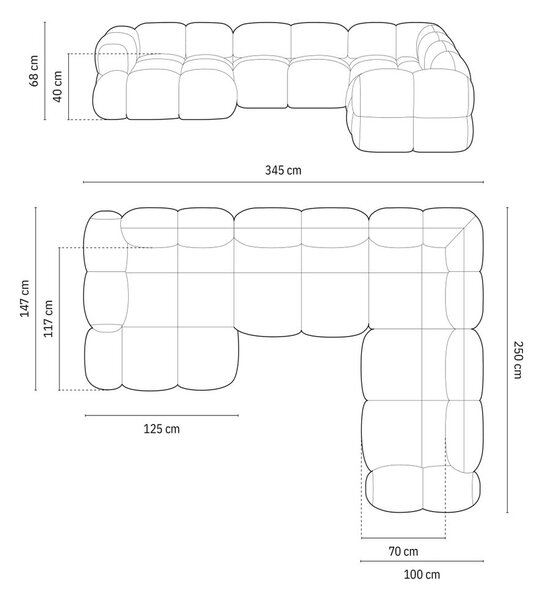 Tmavě hnědá sametová rohová pohovka (pravý roh/do "U") Loretto – Cosmopolitan Design