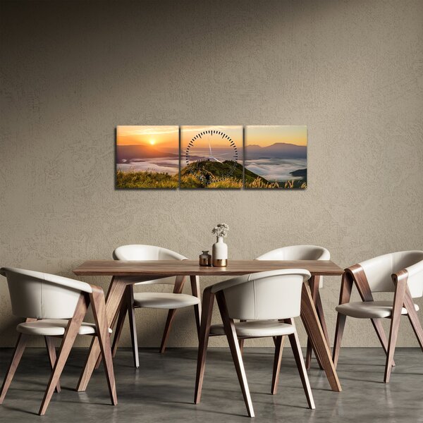 Obraz hory při západu sluce (s hodinami) (90x30 cm)