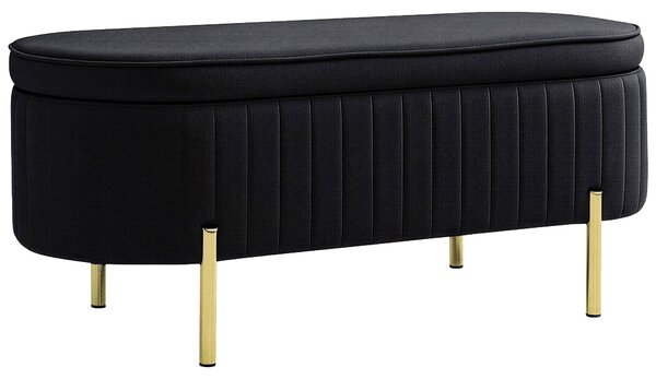 HOMCOM oválná prošívaná sametová úložná lavice, 72 l, čalouněné sedátko, borovicový rám, 108 × 44 × 43,5 cm, černá | Aosom