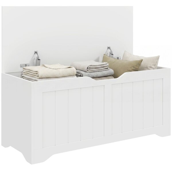 HOMCOM vnitřní úložná lavice 108 l s 2 bezpečnostními panty — bezúchytová moderní truhla a sedák do předsíně a obýváku, 80 × 40 × 45 cm, bílá | Aosom