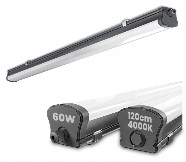 Šedé prachotěsné LED svítidlo 60 W, 120 cm, IP65, 5400 lm, 4000 K