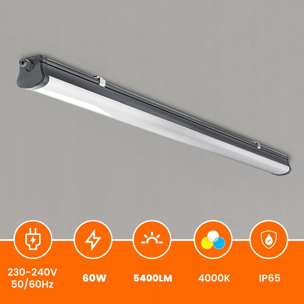 Šedé prachotěsné LED svítidlo 60 W, 120 cm, IP65, 5400 lm, 4000 K