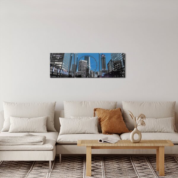 Obraz nočního města (s hodinami) (90x30 cm)