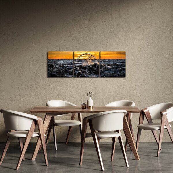 Obraz mořských vln (s hodinami) (90x30 cm)