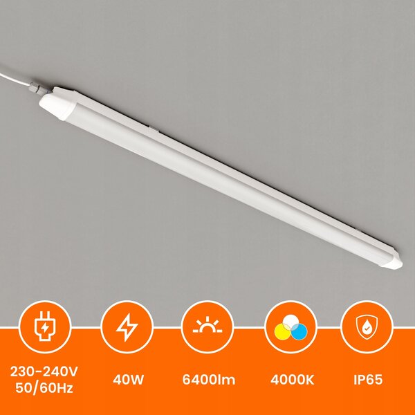 Prachotěsné LED svítidlo 40 W, 6400 lm, 120 cm, neutrální bílá, IP65