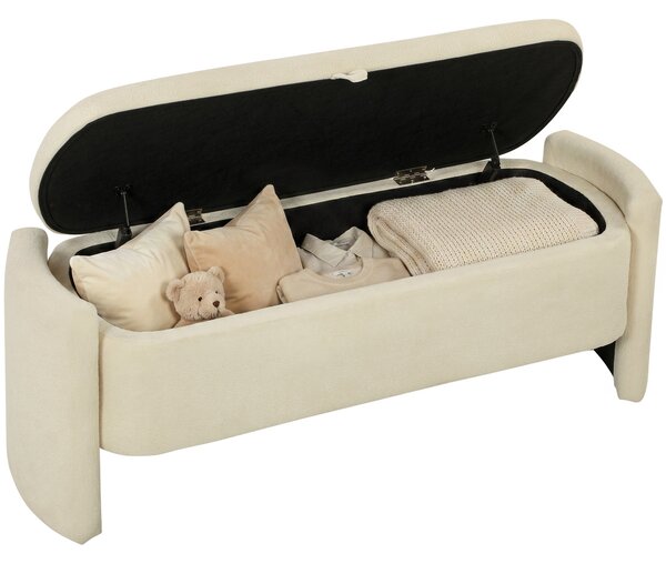 HOMCOM lavice na konec postele s úložným prostorem, 118 x 42 x 45 cm — polstrovaný potah bouclé s nohami z eukalyptového dřeva, nosnost 220 kg, do lož