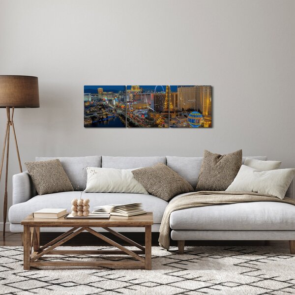 Obraz nočního Las Vegas (s hodinami) (90x30 cm)