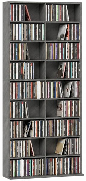 HOMCOM regál na CD a DVD – multimediální organizér, až 640 CD / 360 DVD / 430 Blu-ray, 18 přihrádek a 14 nastavitelných polic, ideální do obýváku nebo