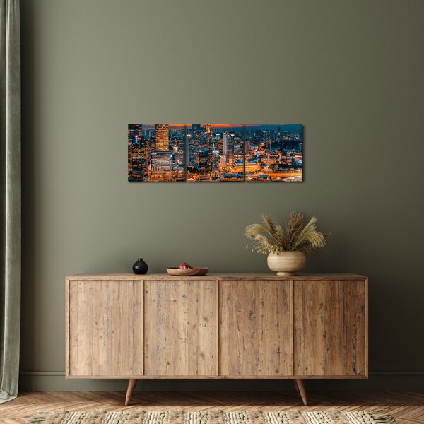 Obaz nočního města (s hodinami) (90x30 cm)