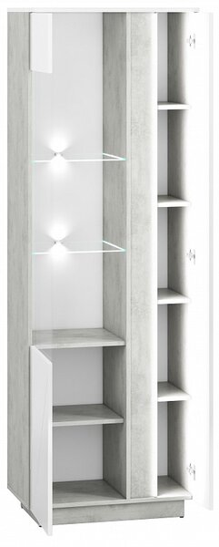 LAMIA 03L vitrína, beton stříbrný/bílá lesk