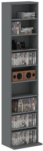 HOMCOM stojan na CD a DVD, organizér médií – pojme až 260 CD / 120 DVD, 9 přihrádek a 6 nastavitelných polic, 33 x 24 x 140 cm, šedý | Aosom
