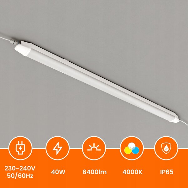 Prachotěsné LED svítidlo 40 W, 6400 lm, 120 cm, neutrální bílá, IP65