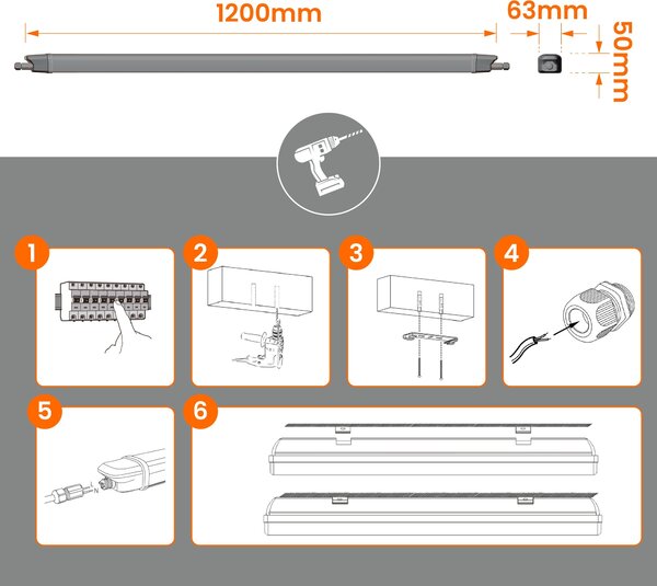 Prachotěsné LED svítidlo 40 W, 6400 lm, 120 cm, neutrální bílá, IP65