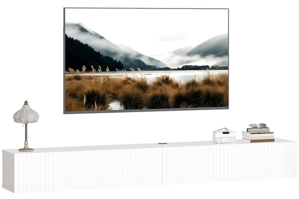 HOMCOM závěsná TV skříňka 180 cm – pro TV do 183 cm, rýhovaná sklopná dvířka, bílá | Aosom