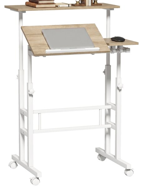 HOMCOM výškově nastavitelný stůl se sklopnou deskou a kolečky, 70 x 60 cm — hnědý | Aosom