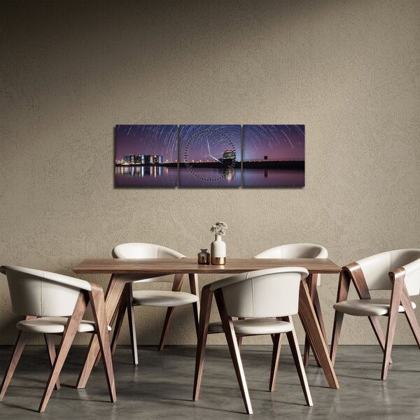 Obraz noční oblohy s hvězdami (s hodinami) (90x30 cm)