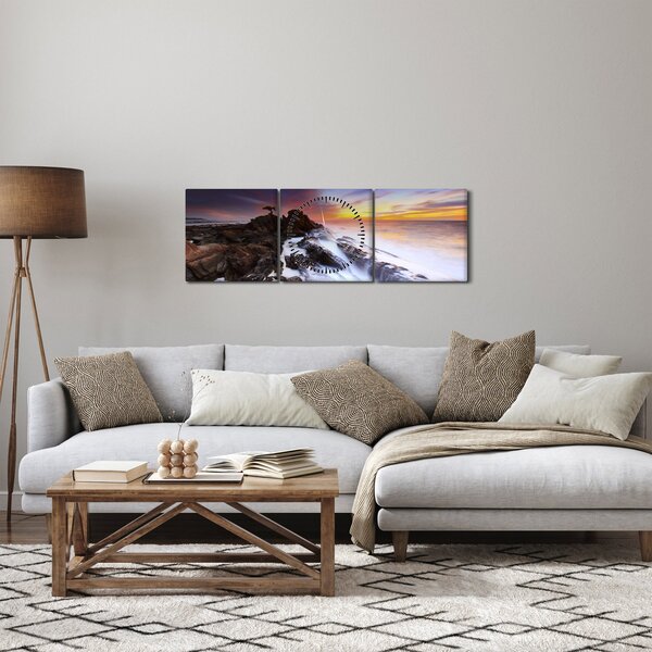 Obraz hory v mlze (s hodinami) (90x30 cm)
