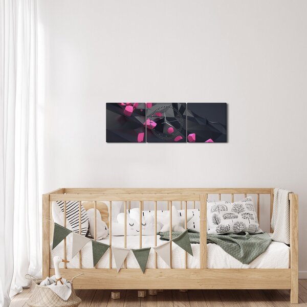 Obraz 3D abstrakce (s hodinami) (90x30 cm)