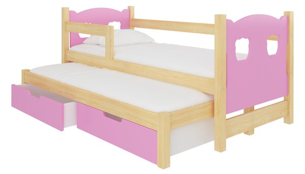 ADRK Dětská postel Campos s přistýlkou Rám: Borovice bílá, Čela a šuplíky: Růžová