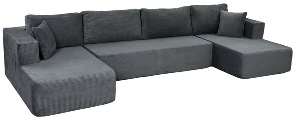 HOMCOM modulární sedačka pro 4 osoby — 2 leňošky, rozkládací, manšestr, bez montáže | Aosom
