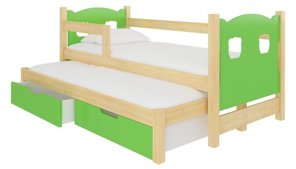 ADRK Dětská postel Campos s přistýlkou Rám: Borovice bílá, Čela a šuplíky: Zelená
