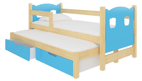 ADRK Dětská postel Campos s přistýlkou Rám: Borovice bílá, Čela a šuplíky: Modrá