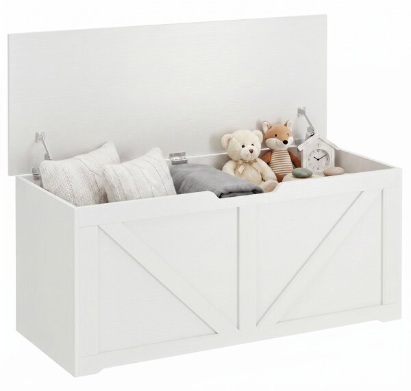 HOMCOM 127 l úložná lavice s 2 bezpečnostními panty a U‑výřezem, do obýváku a předsíně, 100 × 40 × 45 cm, bílý dřevěný dekor | Aosom
