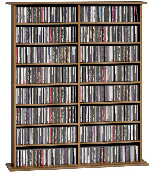 HOMCOM skříň na CD a DVD, organizér médií — kapacita 720 CD / 396 DVD a Blu-ray, 16 přihrádek, 12 nastavitelných polic, ořech | Aosom