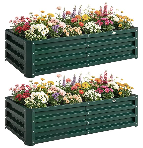 Outsunny 2ks pozinkovaných vyvýšených záhonů, 120 × 60 × 30,5 cm – tmavě zelené | Aosom