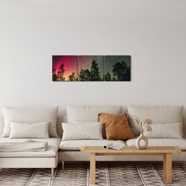 Obraz polární záře (s hodinami) (90x30 cm)